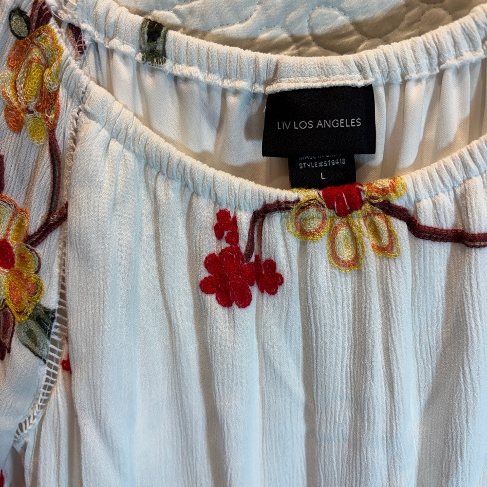 Embroidered Boho Gauzy Floral Midi Dress - Picture 2 of 8